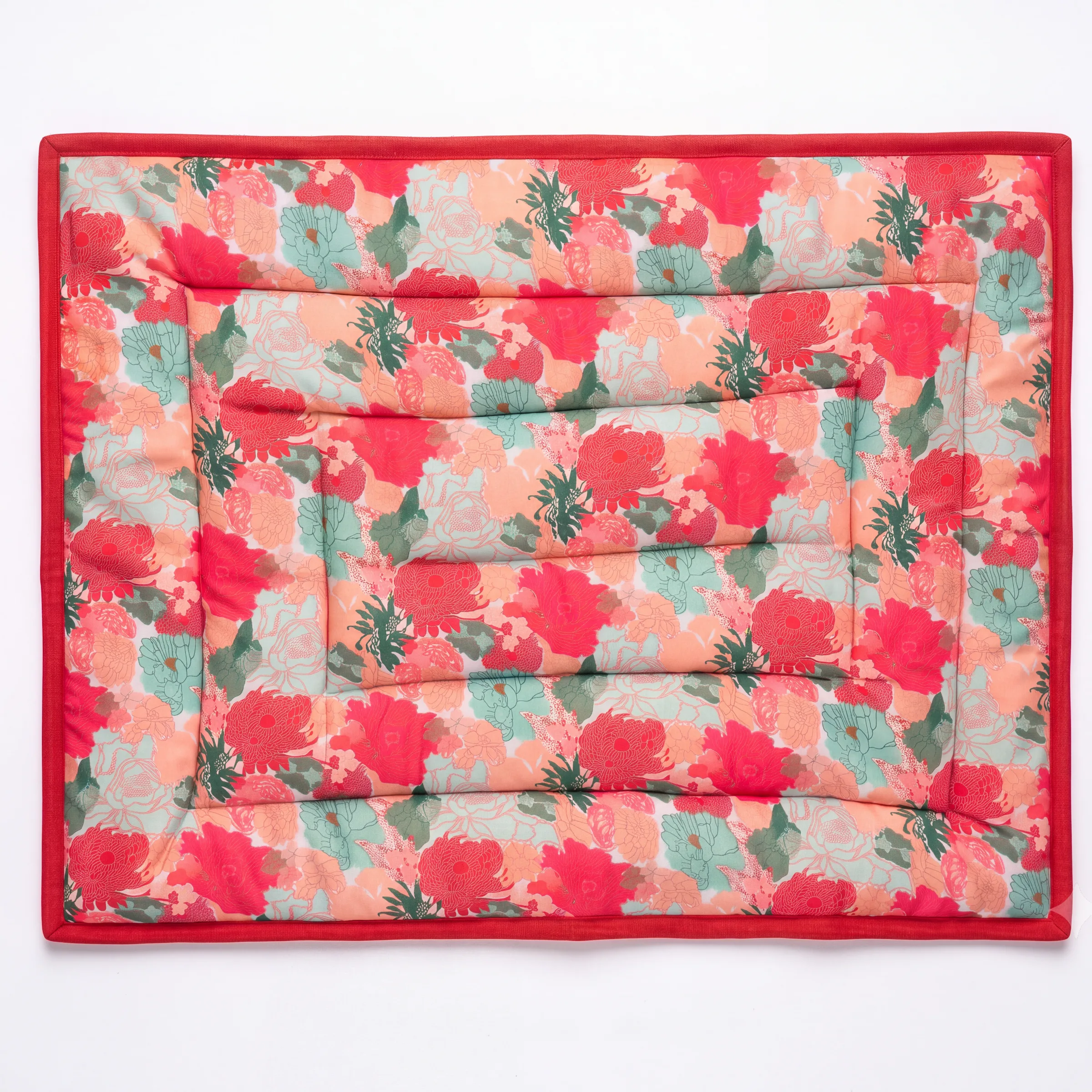 Coral Chrysanthemum Quilted Play Mat