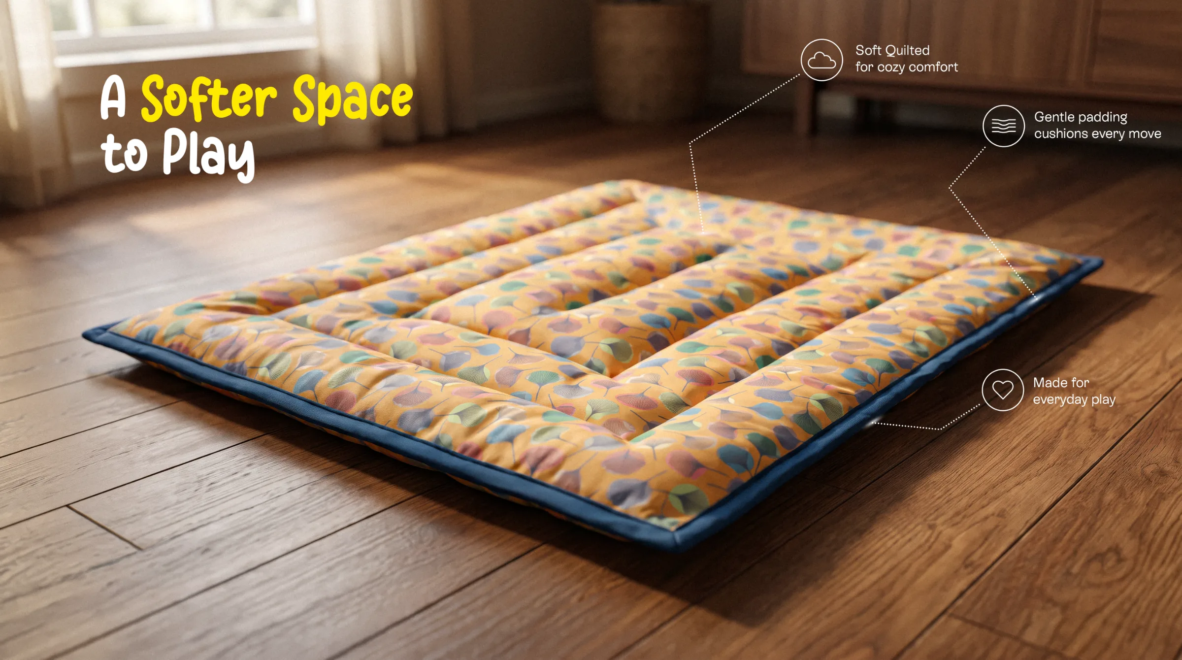 Golden Ginkgo Quilted Play Mat banner 2
